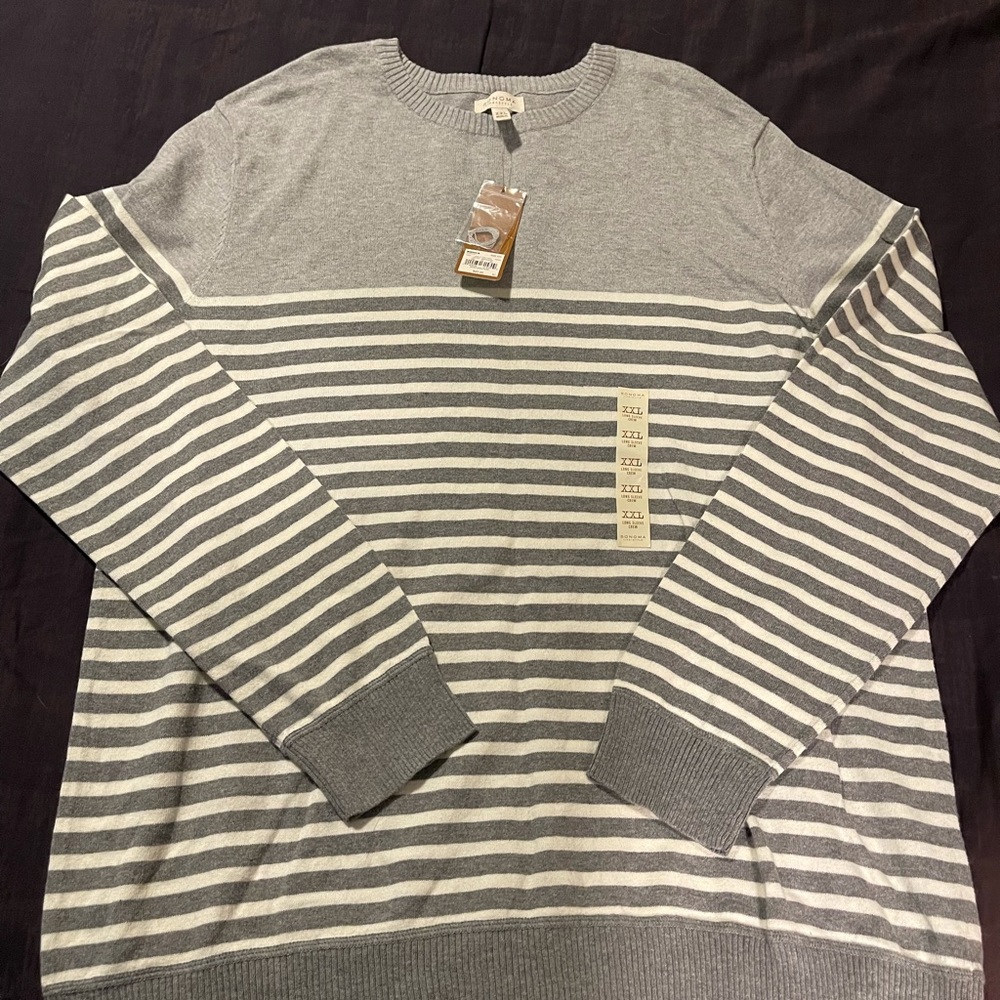 Men’s Sonoma Sweater.  Gray and White Stripe.   Size XXL